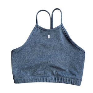 NO BULL High Neck  Sports Bra, Athletic Crop Top, Blue Heathered, Size Small